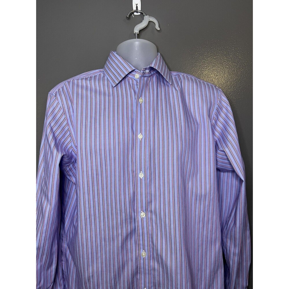 Marks & Spencer Shirt Mens 15.5 Blue Stripe Regular Fit French Cuff Dress